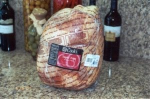 Whole ready-to-cook ham in packaging