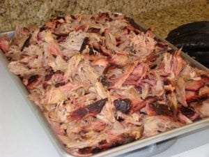 Tray of pulled pork butt