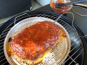 Meatloaf slathered with sauce