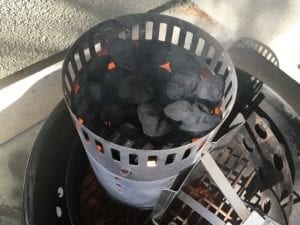 Lighting 30 briquets in upside down chimney starter