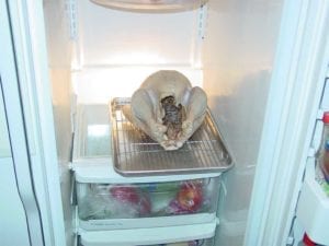Air-drying the brined turkey in the refrigerator