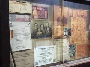 Display case containing old photos