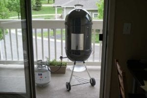 Gas converted WSM on 18-1/2" kettle base